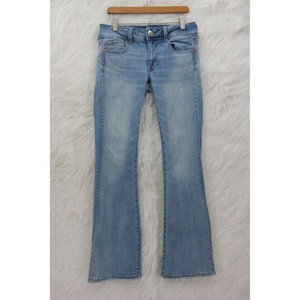 American Eagle Kick Boot Super Stretch Jeans Women's Size 4 Short Light Blue Y2K